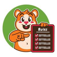 Illustration of Cute Hamster Cartoon Character Holding a Checklist or list of rules vector