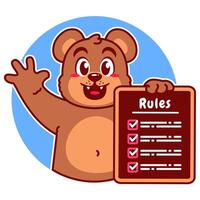 Illustration of Cute Bear Cartoon Character Holding a Checklist or list of rules vector