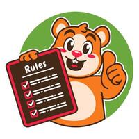 Illustration of Cute Hamster Cartoon Character Holding a Checklist or list of rules vector