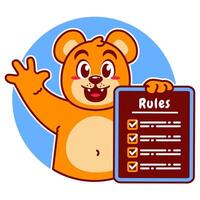 Illustration of Cute Bear Cartoon Character Holding a Checklist or list of rules vector