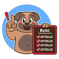 Illustration of Cute Pug Cartoon Character Holding a Checklist or list of rules vector