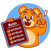 Illustration of Cute Bear Cartoon Character Holding a Checklist or list of rules vector