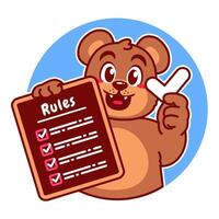 Illustration of Cute Bear Cartoon Character Holding a Checklist or list of rules vector