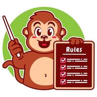 Illustration of Cute Monkey Cartoon Character Holding a Checklist or list of rules vector