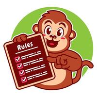 Illustration of Cute Monkey Cartoon Character Holding a Checklist or list of rules vector