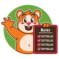 Illustration of Cute Hamster Cartoon Character Holding a Checklist or list of rules vector