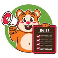 Illustration of Cute Hamster Cartoon Character Holding a Checklist or list of rules and a megaphone vector