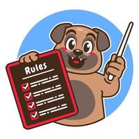 Illustration of Cute Pug Cartoon Character Holding a Checklist or list of rules vector