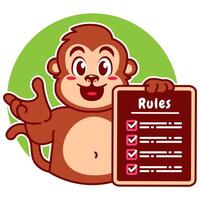 Illustration of Cute Monkey Cartoon Character Holding a Checklist or list of rules vector