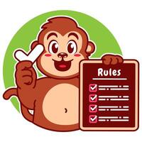 Illustration of Cute Monkey Cartoon Character Holding a Checklist or list of rules vector