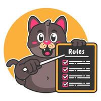 Illustration of Cute Black Cat Cartoon Character Holding a Checklist or list of rules vector