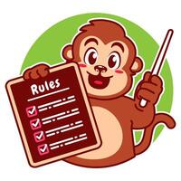 Illustration of Cute Monkey Cartoon Character Holding a Checklist or list of rules vector