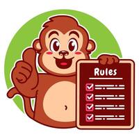 Illustration of Cute Monkey Cartoon Character Holding a Checklist or list of rules vector