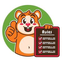 Illustration of Cute Hamster Cartoon Character Holding a Checklist or list of rules vector