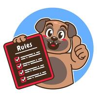 Illustration of Cute Pug Cartoon Character Holding a Checklist or list of rules vector
