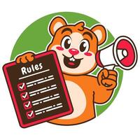 Illustration of Cute Hamster Cartoon Character Holding a Checklist or list of rules and a megaphone vector