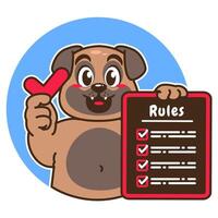 Illustration of Cute Pug Cartoon Character Holding a Checklist or list of rules vector