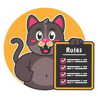 Illustration of Cute Black Cat Cartoon Character Holding a Checklist or list of rules vector