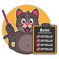 Illustration of Cute Black Cat Cartoon Character Holding a Checklist or list of rules vector