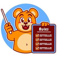 Illustration of Cute Bear Cartoon Character Holding a Checklist or list of rules vector