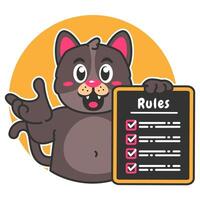 Illustration of Cute Black Cat Cartoon Character Holding a Checklist or list of rules vector