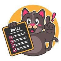 Illustration of Cute Black Cat Cartoon Character Holding a Checklist or list of rules vector