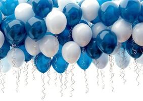 Blue and White Balloons Floating Against a White Background photo