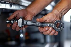 Closeup of a Metal Wrench Being Rinsed Under Running Water photo