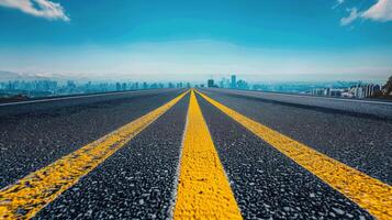 Empty Road Leading to Los Angeles Skyline on a Sunny Day photo