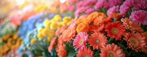 Closeup View of Vibrant Multicolored Flowers in a Garden photo