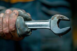 Closeup of a Metal Wrench Being Rinsed Under Running Water photo