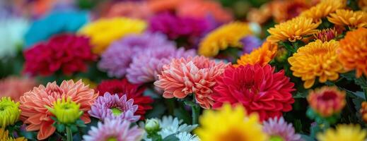Closeup View of Vibrant Multicolored Flowers in a Garden photo
