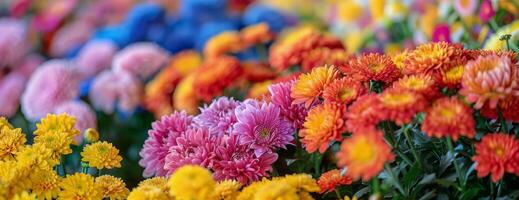 Closeup View of Vibrant Multicolored Flowers in a Garden photo