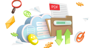3D Conceptual Illustration of PDF File Downloading or Uploading png