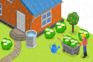3D Isometric Flat Conceptual Illustration of Rainwater Harvesting png