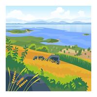 Summer landscape with sea and mountains illustration vector