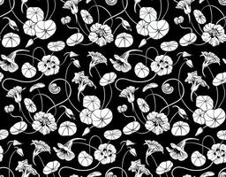 Seamless black and white pattern with nasturtium flowers and leaves. Suitable for backgrounds, textile, wrapping paper. vector