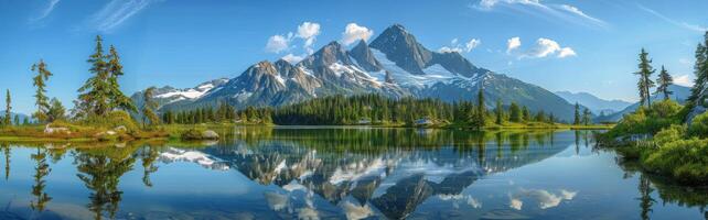 Mountain Lake Reflection With Autumn Colors and Sunbeams photo