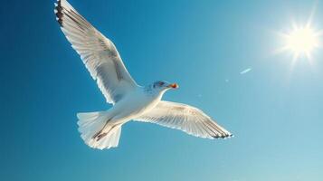 White Bird Flying in Gray Sky photo