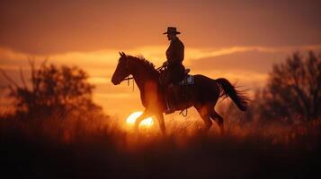 Man Riding Horse at Sunset photo
