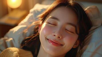 Woman Smiling in Bed photo