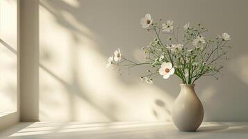 White Vase With Babys Breath Flowers photo