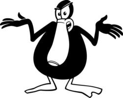 cartoon angry black duck animal character coloring page vector