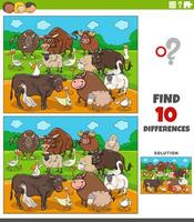 differences activity with cartoon farm animals group vector