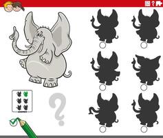 sombra juego con dibujos animados elefante animal personaje vector