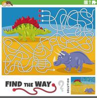 maze activity game with cartoon dinosaurs characters vector