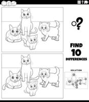 differences activity with cute cartoon cats coloring page vector