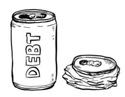 Debt Can with Crumpled Crushed Soda Can Drawing vector