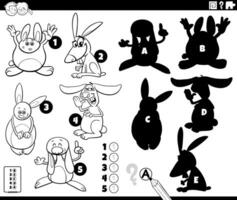 finding shadows activity with cartoon rabbits coloring page vector