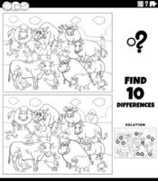 differences activity with cartoon farm animals coloring page vector